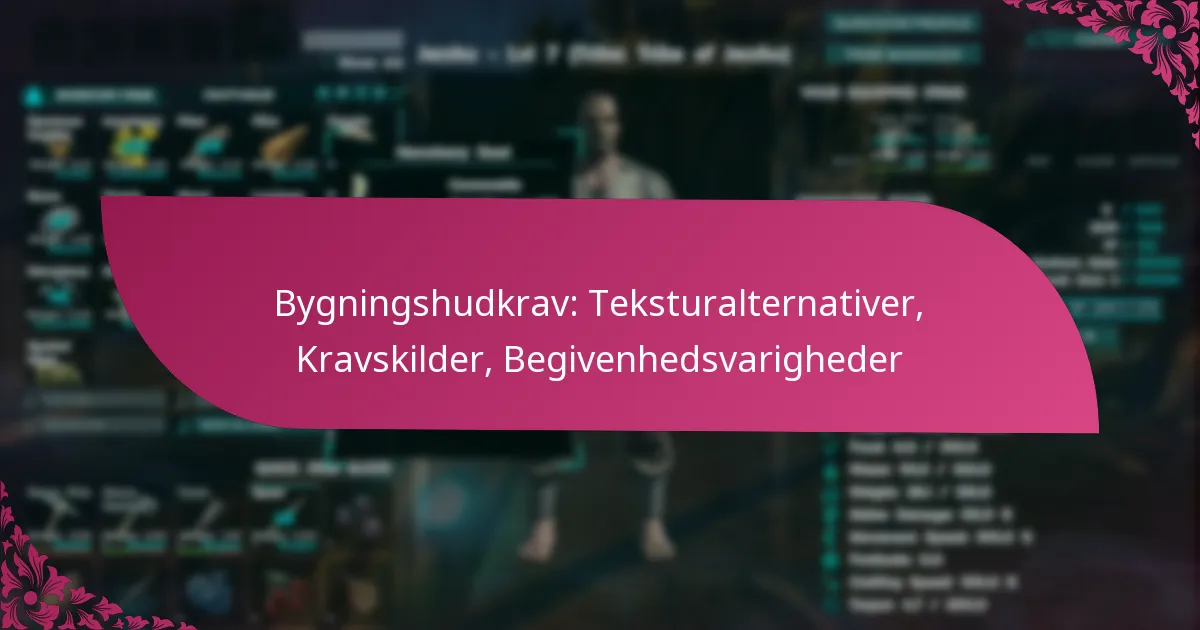 Bygningshudkrav: Teksturalternativer, Kravskilder, Begivenhedsvarigheder